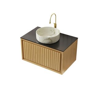 OKWISH KOUPELNOVÁ skříňka s umyvadlem 61 cm černá z keramiky a sintrovaného kamene se závěsným designem obraz
