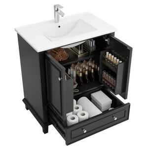 OKWISH KOUPELNOVÁ skříňka 73/45/87 cm černá z MDF a keramiky s integrovaným umyvadlem a úložným prostorem obraz