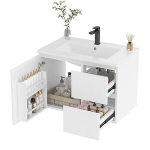 OKWISH NÁSTĚNNÁ koupelnová skříňka 76/46/50 cm bílá z MDF a keramiky s LED radarovým senzorem obraz