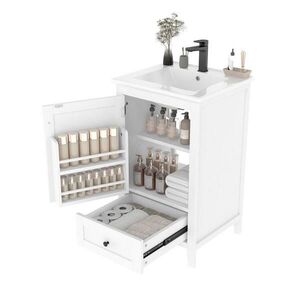 OKWISH KOUPELNOVÁ skříňka s umyvadlem 51/46/85 cm bílá z MDF a keramiky s tichou zásuvkou obraz