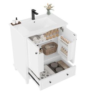 OKWISH KOUPELNOVÁ skříňka s umyvadlem 76/46/87 cm bílá z MDF a keramiky s úložným prostorem obraz