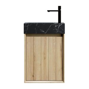 OKWISH ZÁVĚSNÁ koupelnová skříňka s umyvadlem 40 cm černá a bílý dub z mramoru s dvířky obraz