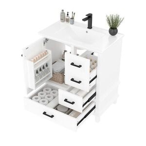 OKWISH KOUPELNOVÁ skříňka s umyvadlem 76/46/83, 5 cm bílá z MDF a keramiky s úložným prostorem obraz