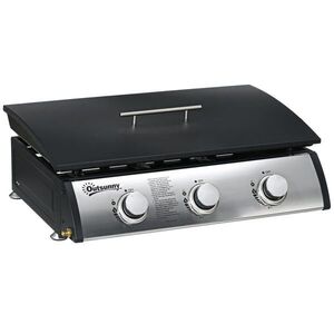 Outsunny PLYNOVÝ GRIL BBQ se 3 hořáky, nerezová ocel, kov, černý, 63 x 47 x 25 cm obraz