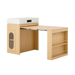OKWISH KUCHYŇSKÝ ostrůvek 83/46-146, 5/96 cm přírodní z MDF a skla s výsuvnou deskou a zásuvkami obraz