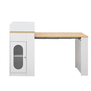 OKWISH KUCHYŇSKÝ ostrůvek 83/46–146, 5/96 cm bílý z MDF a skla s výsuvnou deskou a zásuvkami obraz