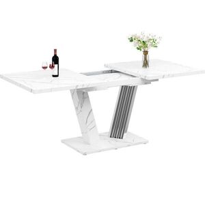 OKWISH JÍDELNÍ stůl 120-160/80/76 cm bílý z MDF a kovu rozkládací s mramorovým dekorem obraz