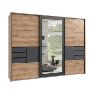 luma-home SKŘÍŇ S POSUVNÝMI DVEŘMI, 3dveřová, 273 × 213 × 64 cm (Š×V×H), dekor dub s grafitovými akcenty, pasparta/zrcadlo/zásuvky / 22506 obraz