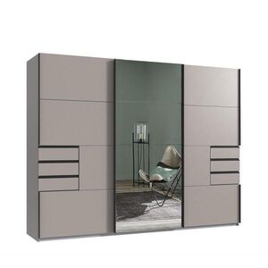 luma-home SKŘÍŇ S POSUVNÝMI DVEŘMI, 3dveřová, šířka 270 cm, výška 208 cm, hloubka 64 cm, pískově šedá, s jedním zrcadlovým křídlem, se zásuvkami / 226 obraz
