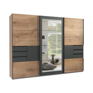 luma-home SKŘÍŇ S POSUVNÝMI DVEŘMI, 3dveřová, 270 × 208 × 64 cm (Š×V×H), v dekoru dubu s grafitovými akcenty, zrcadlem a zásuvkami / 22503 obraz