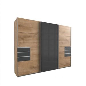 luma-home SKŘÍŇ S POSUVNÝMI DVEŘMI, 270 × 208 × 64 cm (Š×V×H), dekor dub, prostřední dveře se sklem v šedé barvě, se zásuvkami v grafitové barvě / 226 obraz