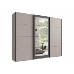 luma-home SKŘÍŇ S POSUVNÝMI DVEŘMI, 3dveřová, 270 × 210 × 65 cm (Š×V×H), zrcadlové dveře, v pískově šedé barvě s akcenty v antracitové barvě / 22007 obraz