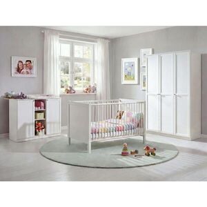 luma-home 3DÍLNÁ SADA do dětského pokoje: dětská postýlka, přebalovací komoda a třídveřová skříň, Š135/V198/H58 cm, systém Soft-Close, bílá / 22803 obraz