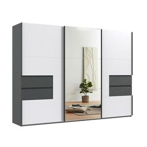 luma-home SKŘÍŇ S POSUVNÝMI DVEŘMI, 3dveřová, 300 × 216 × 65 cm (Š×V×H), korpus a zásuvky v barvě grafit, dveře bílé / zrcadlové / 22054 obraz