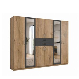luma-home SKŘÍŇ S OTOČNÝMI DVEŘMI Š270/V208/H58 cm, dekor dub s grafitovými akcenty, se 2 zrcadlovými dveřmi a zásuvkami / 22596 obraz