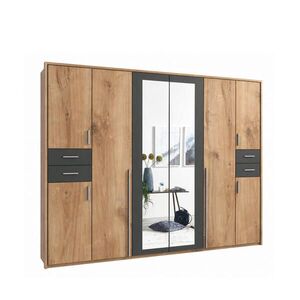 luma-home SKŘÍŇ S OTOČNÝMI DVEŘMI Š273/V210/H58 cm, dekor dubu s grafitovými akcenty, s paspartou, 2 zrcadlovými dveřmi a zásuvkami / 22576 obraz