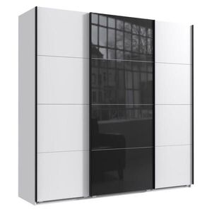 luma-home SKŘÍŇ S POSUVNÝMI DVEŘMI, 3dveřová, šířka 225 cm, výška 236 cm, hloubka 64 cm, extra vysoká, bílá, s jedněmi skleněnými dveřmi v černé barvě obraz