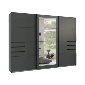 luma-home SKŘÍŇ S POSUVNÝMI DVEŘMI, 3dveřová, 270 × 208 × 64 cm (Š×V×H), v grafitové barvě, se zrcadlem a zásuvkami, včetně kompletního vybavení / 225 obraz