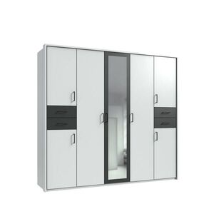 luma-home SKŘÍŇ S OTOČNÝMI DVEŘMI Š228/V210/H58 cm, v bílé barvě s grafitovými akcenty, s paspartou, 1 zrcadlovými dveřmi a zásuvkami, černé úchytky / obraz