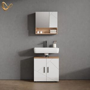 Livinity® KOUPELNOVÝ NÁBYTEK Ronco, Bílá vysoký lesk/Zlatý mocný dub, 2dílná obraz