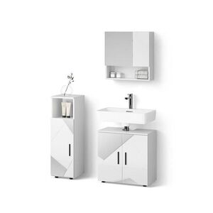 Livinity® SADA NÁBYTKU DO KOUPELNY Ronco, Bílý vysoký lesk s vložkami, 3dílná obraz