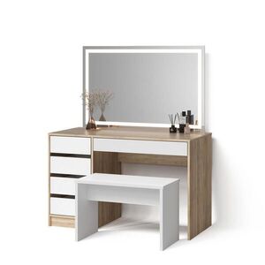 Livinity® TOALETNÍ STOLEK Imola Bílá/Sonoma se zrcadlem LED a stoličkou obraz