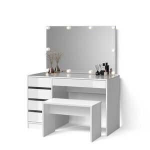 Livinity® TOALETNÍ STOLEK Imola Bílá s osvětlením LED a lavičkou obraz