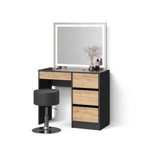 Livinity® TOALETNÍ STOLEK Imola Antracit/zlatý dub se zrcadlem LED a stoličkou obraz