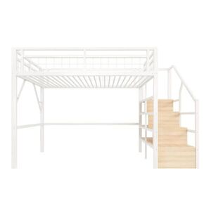 OKWISH PATROVÁ postel 140/200 cm bílá z kovu a MDF s LED osvětlením a schody s úložným prostorem obraz