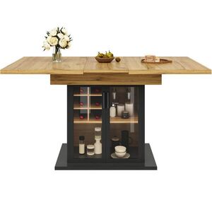 OKWISH JÍDELNÍ stůl 110-140/80/76 cm černý z MDF s výsuvnou deskou a stojanem na víno obraz
