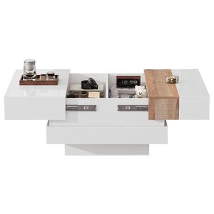 OKWISH KONFERENČNÍ stolek 70/70/39 cm bílá a přírodní z dřevotřísky s výsuvnou deskou a úložným prostorem obraz