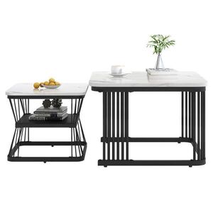 OKWISH SADA odkládacích stolků 65/65/45 cm bílá z MDF v mramorovém vzhledu obraz