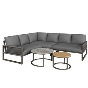 Modfu ZAHRADNÍ lounge set z kovu 123x68x86 cm šedý s dvěma stoly, nastavitelnými nohami a polštáři obraz