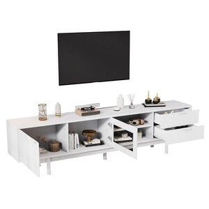 Modfu TV stolek z dřevotřísky 200x40x50, 5 cm bílý se 2 dvířky, 2 zásuvkami a policemi pro TV do 80 palců obraz