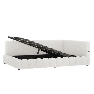 KOMHTOM POLŠTÁŘOVÁ POSTEL 140x200 cm s USB nabíjecím portem, Typ-C, bílá obraz