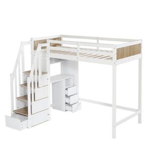 KOMHTOM PATROVÁ POSTEL 90 x 200 cm se 4stupňovým žebříkovým úložným prostorem v bílé + přírodní barvě obraz