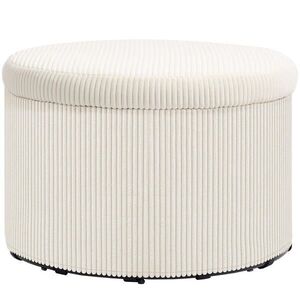HOMCOM POUF s úložným prostorem Pouf s víkem, kulatý čalouněný pouf do obývacího pokoje obraz