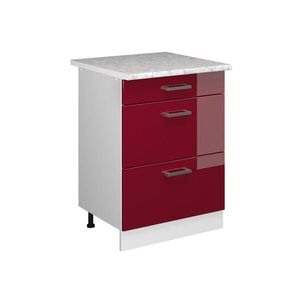 Vicco SPODNÍ SKŘÍŇKA KUCHYŇSKÉ LINKY R-Line Červená vysoký lesk 60 cm se zásuvkami a pracovní deskou obraz