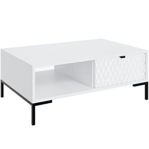 Beautysofa KONFERENČNÍ STOLEK Montreal se zásuvkou a otevřenou přihrádkou, dekorativní 3D čela, 100 × 60 cm, bílá obraz