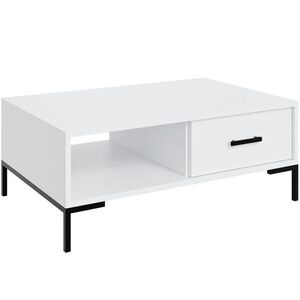 Beautysofa KONFERENČNÍ STOLEK Selena se zásuvkou a otevřenou přihrádkou, kovové nohy, tiché dovírání, bílá, 100 × 60 cm obraz