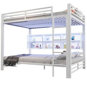 OKWISH PATROVÁ postel 140/200 cm bílá kovová se 6 úložnými skříňkami a LED osvětlením obraz