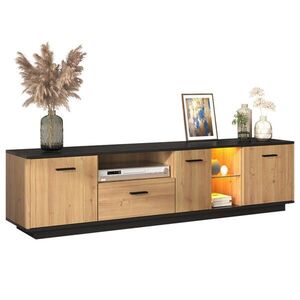 OKWISH TV stolek 180/37/45 cm černá a dekor dřeva z MDF s LED osvětlením obraz