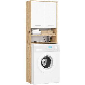 RAUMHIRSCH FURNITURE SKŘÍŇ NA PRAČKU se dvěma dvířky, 64 × 30 × 190 cm Aristan dub, bílá obraz