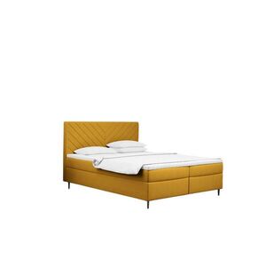 Kaiser Möbel KONTINENTÁLNÍ POSTEL s úložným prostorem, matrací a topperem RUGIA tkanina Velvet Žlutá 160x200 cm H2-Pocket obraz