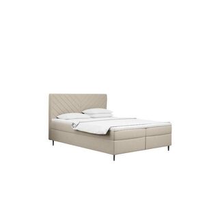 Kaiser Möbel KONTINENTÁLNÍ POSTEL s úložným prostorem, matrací a topperem RUGIA tkanina Velvet Ecru 200x200 cm H2-Pocket obraz