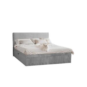 Kaiser Möbel KONTINENTÁLNÍ POSTEL s úložným prostorem a topperem TRENTO bez nožiček plyšová manšestrová tkanina 180x200 cm Šedá H2-Pocket obraz