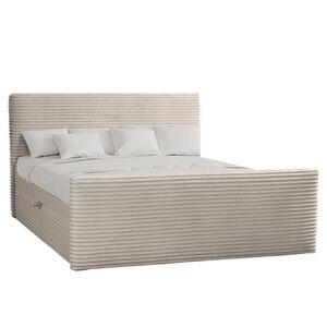 Kaiser Möbel KONTINENTÁLNÍ POSTEL s úložným prostorem a topperem TRENTO plyšová manšestrová tkanina 140x200 cm Ecru H2-Pocket obraz