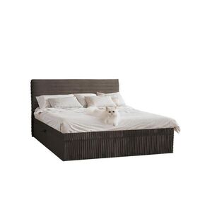 Kaiser Möbel KONTINENTÁLNÍ POSTEL s úložným prostorem a topperem TRENTO bez nožiček plyšová manšestrová tkanina 180x200 cm Hnědá H2-Pocket obraz