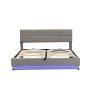 FLIEKS ČALOUNĚNÁ POSTEL 180x200 Světle Šedá PU LED Hydraulika obraz