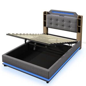 FLIEKS ČALOUNĚNÁ POSTEL 140x200 Šedá Len LED USB-C obraz
